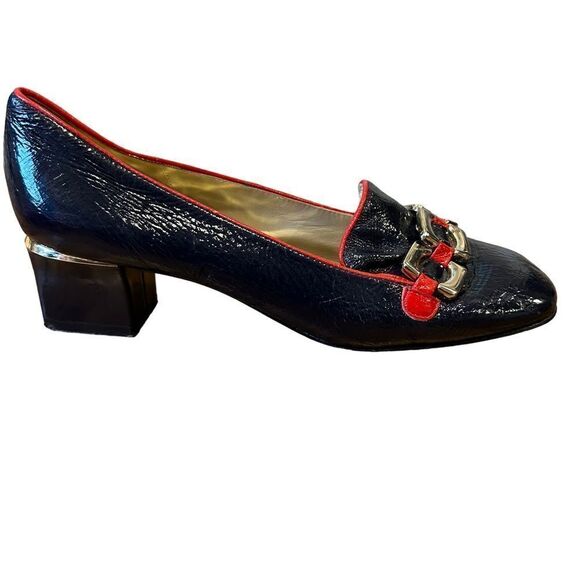 Revolve Marc by Marc Jacobs Vintage Patent Leather Navy/Red square toe Pumps - Picture 1 of 11